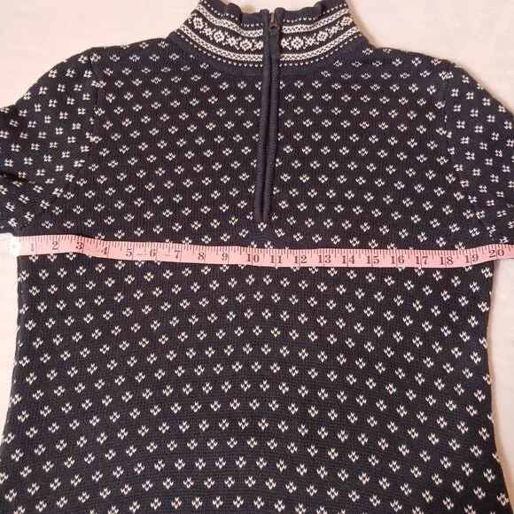 L.L. Bean, 100% Cotton, Nordic Fair Isle Sweater, 1/4 Zip, Black/White, Med.-Reg - Picture 7 of 16